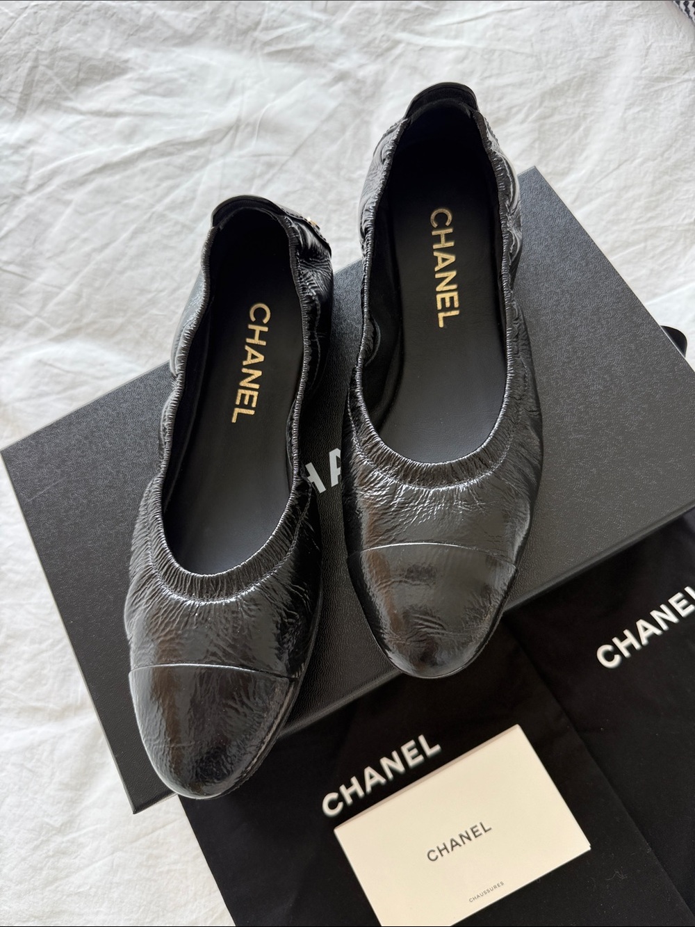 CHANEL Black Leather Slip-On Loafers with Gold Heel Logo - Picture 3 of 9